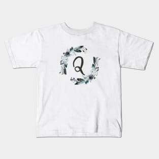 Floral Monogram Q Dark Bohemian Flora Kids T-Shirt